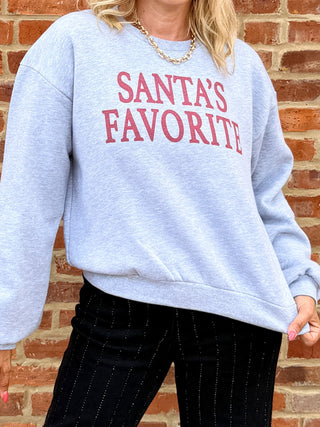 Santa's Favorite balloon sleeve Christmas sweatshirt in soft heather grey fleece