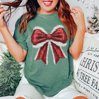 Sparkly Santa Bow Comfort Color Graphic Tee - Limeberry Designs