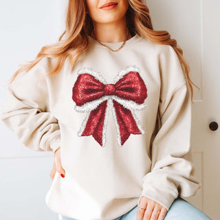 Sparkly Santa Bow Graphic Sweatshirt - Limeberry Designs