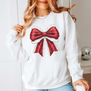 Sparkly Santa Bow Graphic Sweatshirt - Limeberry Designs