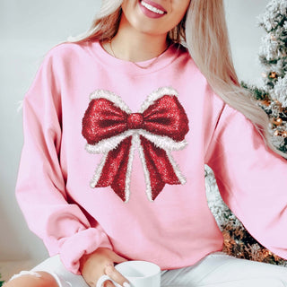 Sparkly Santa Bow Graphic Sweatshirt - Limeberry Designs