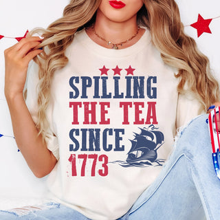 Spilling Tea Since 1773 Comfort Color Wholesale Graphic Tee - Fast Shipping - Limeberry Designs