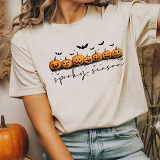 Spooky Season Pumpkin & Bats Bella Graphic Tee - Limeberry Designs