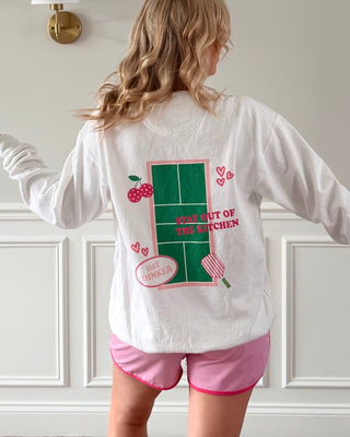 Stay Out Of The Kitchen Pickleball Comfort Color Sweatshirt Front & Back - Limeberry Designs
