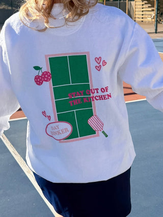 Stay Out Of The Kitchen Pickleball Comfort Color Sweatshirt Front & Back - Limeberry Designs