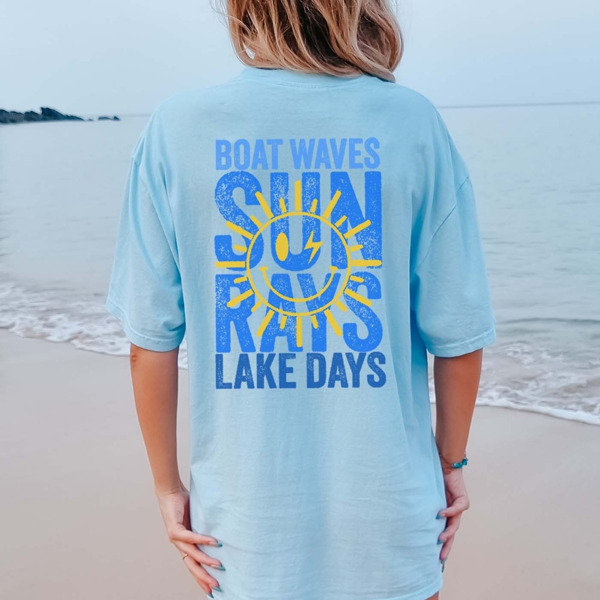 Sun Rays Lake Days Blue Back Design Comfort Color Tee - Limeberry Designs