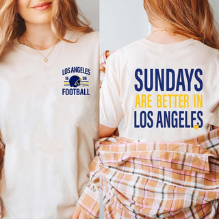 Sundays Are Better In Los Angeles Blue/Gold Bella Graphic Tee With Front And Back Design - Limeberry Designs