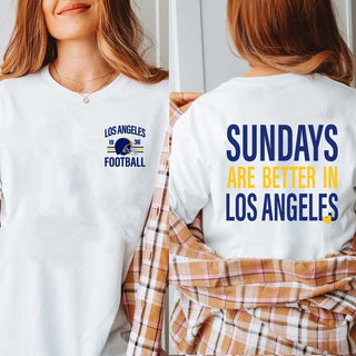 Sundays Are Better In Los Angeles Blue/Gold Bella Graphic Tee With Front And Back Design - Limeberry Designs