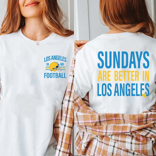 Sundays Are Better In Los Angeles Light Blue/ Yellow Bella Graphic Tee With Front And Back Design - Limeberry Designs
