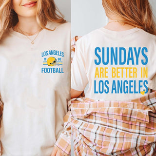 Sundays Are Better In Los Angeles Light Blue/ Yellow Bella Graphic Tee With Front And Back Design - Limeberry Designs