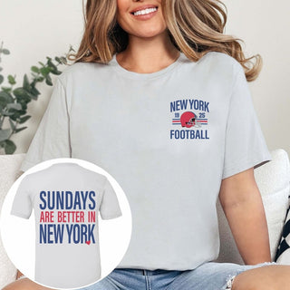 Sundays Are Better In New York Red/Blue Bella Graphic Tee With Front And Back Design - Limeberry Designs