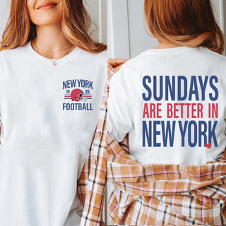 Sundays Are Better In New York Red/Blue Bella Graphic Tee With Front And Back Design - Limeberry Designs