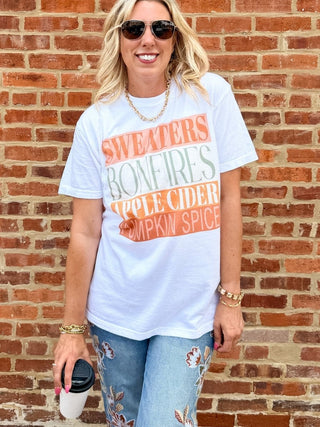 Sweaters Bonfires Apple Cider Comfort Color Tee - Limeberry Designs