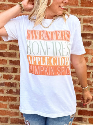 Sweaters Bonfires Apple Cider Comfort Color Tee - Limeberry Designs