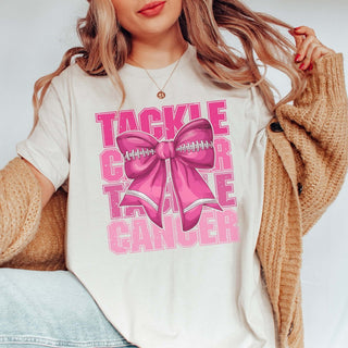 Tackle Cancer Football Bow Bella Graphic Tee - Limeberry Designs