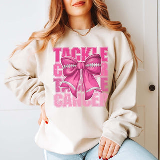 Tackle Cancer Football Bow Graphic Sweatshirt - Limeberry Designs