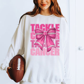 Tackle Cancer Football Bow Graphic Sweatshirt - Limeberry Designs