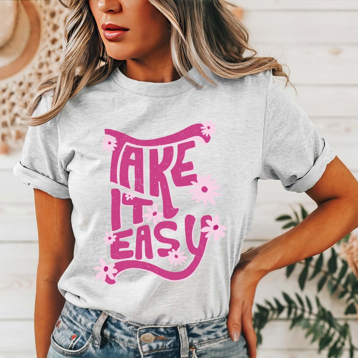 Take It Easy Pink Daisy Wholesale Tee - Limeberry Designs