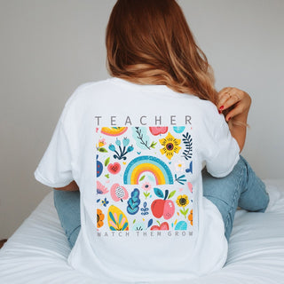 Teacher Watch Them Grow Back Print Comfort Color Graphic Tee - Limeberry Designs