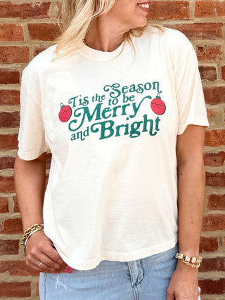 Merry and Bright shirt for women in a relaxed boxy Comfort Colors fit