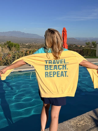 Travel Beach Repeat Comfort Color Crew Sweatshirt Front & Back Design - Limeberry Designs