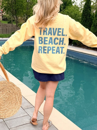 Travel Beach Repeat Comfort Color Crew Sweatshirt Front & Back Design - Limeberry Designs