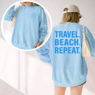 Travel Beach Repeat Comfort Color Crew Sweatshirt Front & Back Design - Limeberry Designs