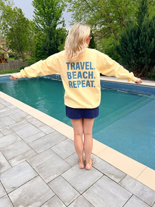 Travel Beach Repeat Comfort Color Crew Sweatshirt Front & Back Design - Limeberry Designs