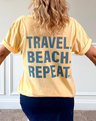 Travel Beach Repeat Graphic Comfort Color Tee Front & Back Design - Limeberry Designs