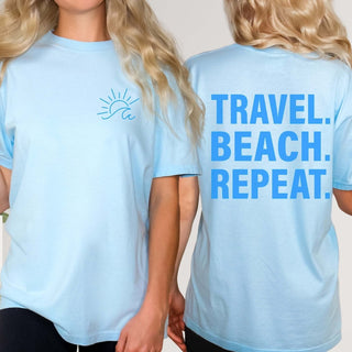 Travel Beach Repeat Graphic Comfort Color Tee Front & Back Design - Limeberry Designs