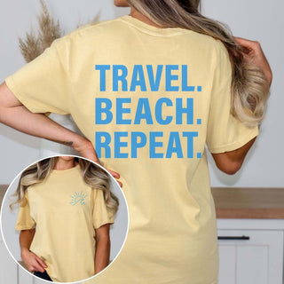 Travel Beach Repeat Graphic Comfort Color Tee Front & Back Design - Limeberry Designs