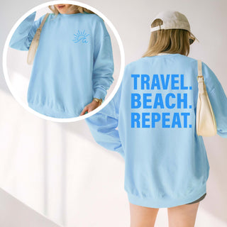 Travel Beach Repeat Wholesale Comfort Color Crew Sweatshirt Front & Back Design - Limeberry Wholesale