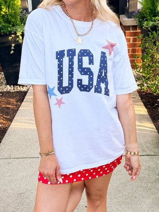 USA Dots & Stars Comfort Color Graphic Tee - Limeberry Designs