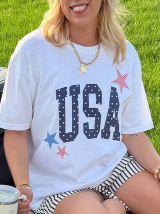 USA Dots & Stars Comfort Color Graphic Tee - Limeberry Designs