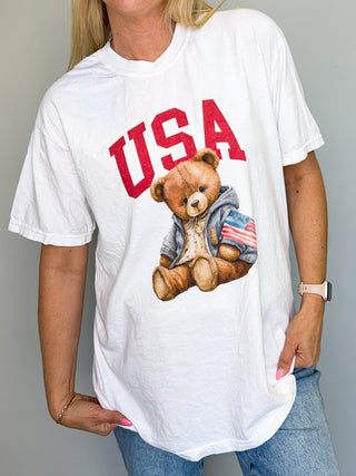 USA Flag Bear Comfort Color Graphic Tee - Limeberry Designs