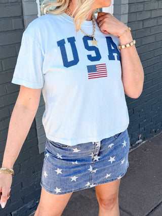 USA Flag Boxy Comfort Color Graphic Tee - Limeberry Designs