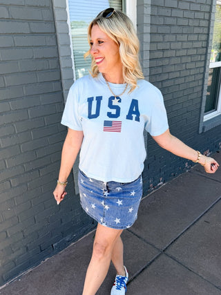 USA Flag Boxy Comfort Color Graphic Tee - Limeberry Designs
