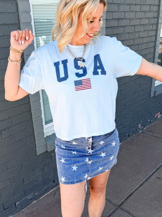 USA Flag Boxy Comfort Color Graphic Tee - Limeberry Designs