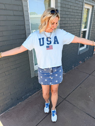 USA Flag Boxy Comfort Color Graphic Tee - Limeberry Designs