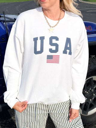 USA Flag Crew Sweatshirt - Limeberry Designs