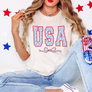 USA With Bow Comfort Color Tee - Limeberry Designs