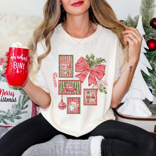 Vintage Christmas Stamps With Bow Comfort Color Graphic Tee - Limeberry Designs