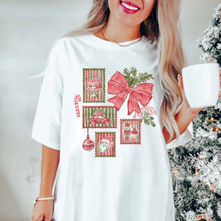 Vintage Christmas Stamps With Bow Comfort Color Graphic Tee - Limeberry Designs