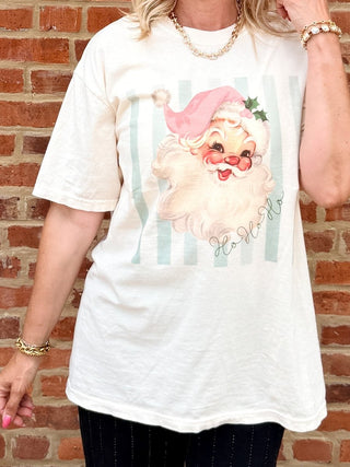 Vintage Santa Ho Ho Ho Green Stripes Comfort Color Tee - Limeberry Designs