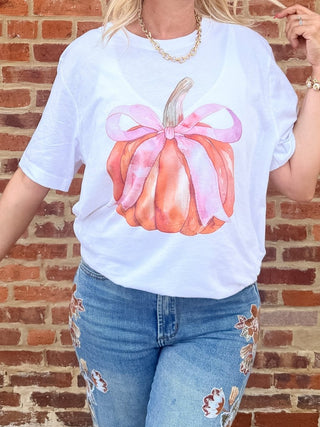 Watercolor Pumpkin Bow Bella Tee - Limeberry Designs