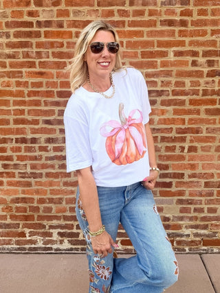 Watercolor Pumpkin Bow Bella Tee - Limeberry Designs