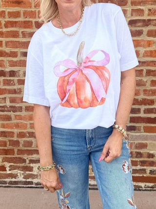 Watercolor Pumpkin Bow Bella Tee - Limeberry Designs