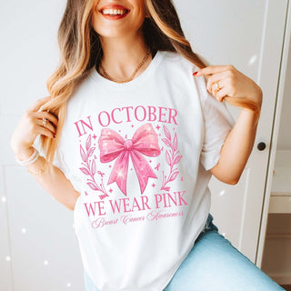 We Wear Pink Bow With Stars Bella Graphic Tee - Limeberry Designs