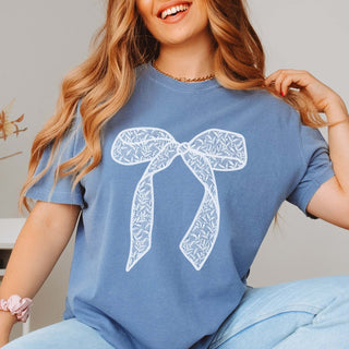 White Lace Bow Comfort Color Tee - Limeberry Designs