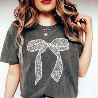 White Lace Bow Comfort Color Tee - Limeberry Designs